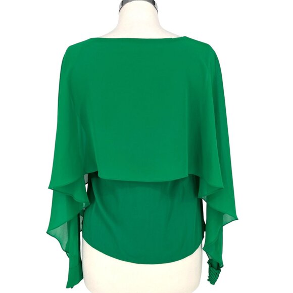 Zara Green Flowy Cape Blouse Layered Design Cut-Out Sleeves Size XS - Picture 3 of 11